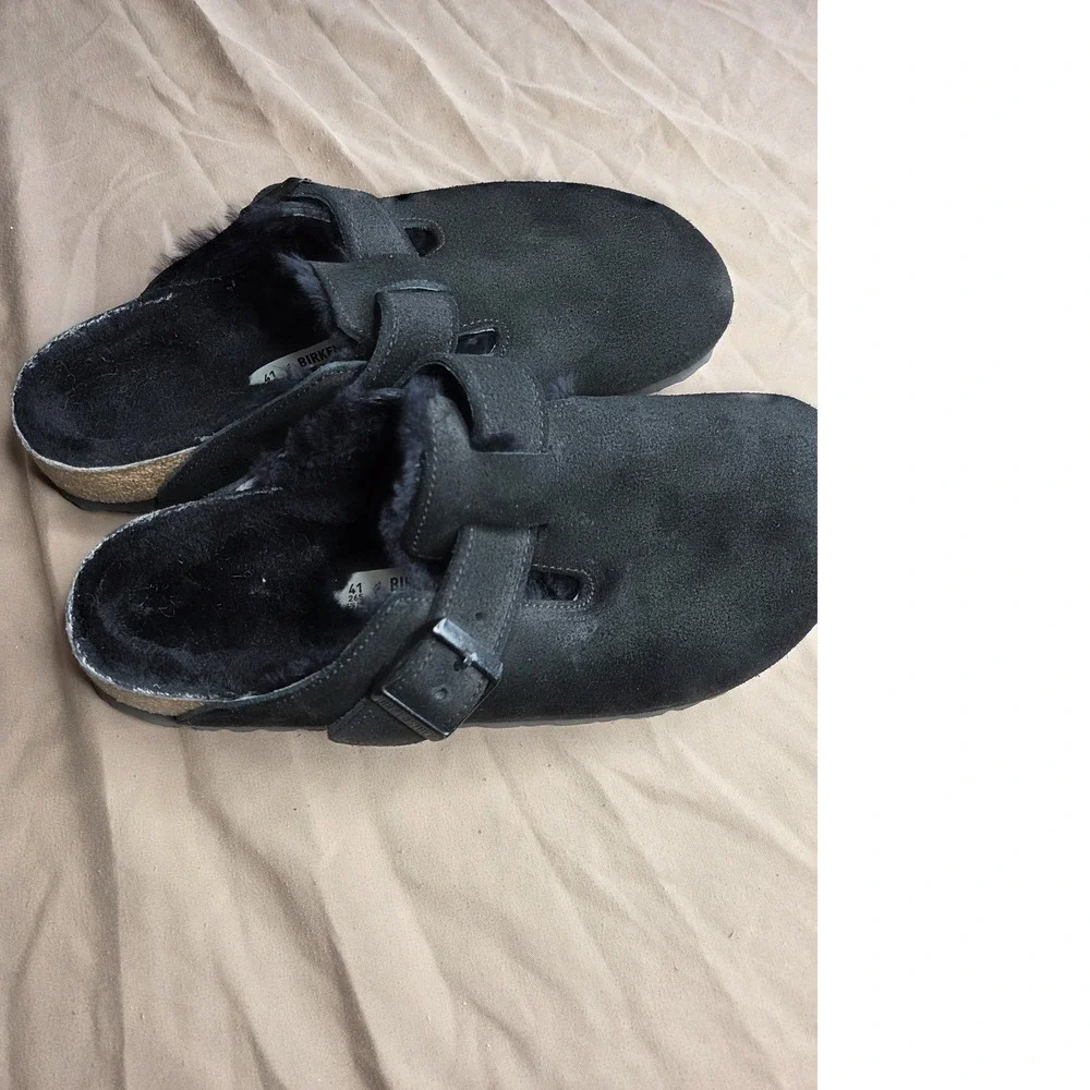 Mens Birkenstock Boston Shearling Insulated Clog Black Suede EU 41 US 8